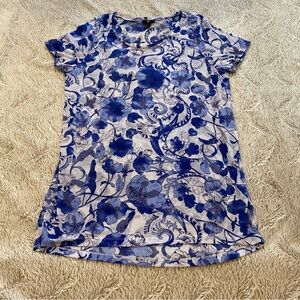 H&M Top Women’s Medium White Blue Floral VERY Sheer Fairy Grunge Dainty